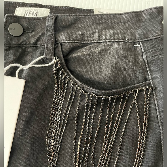 Black jeans with rhinestone fringe pockets NWT size 10 - Picture 7 of 12